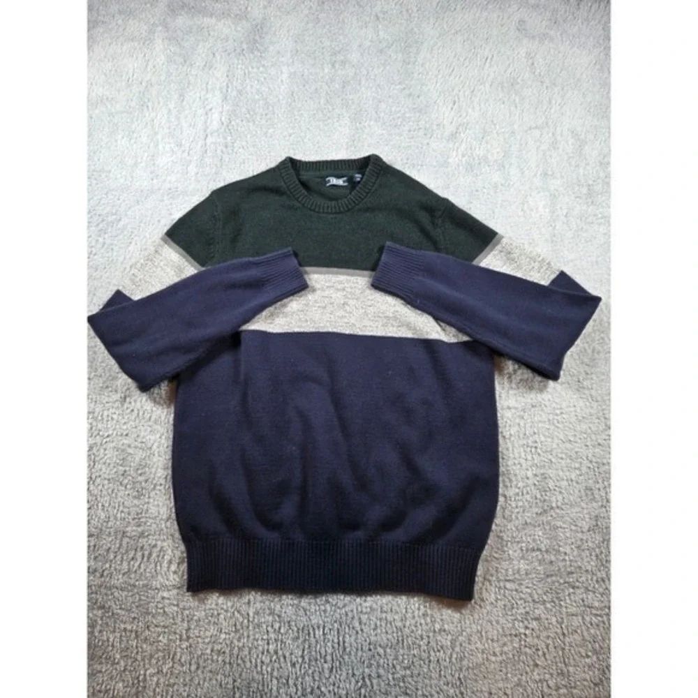 IZOD Mens Large‎ Green Navy Gray Stripe Crew Neck Long Sleeve Sweater L